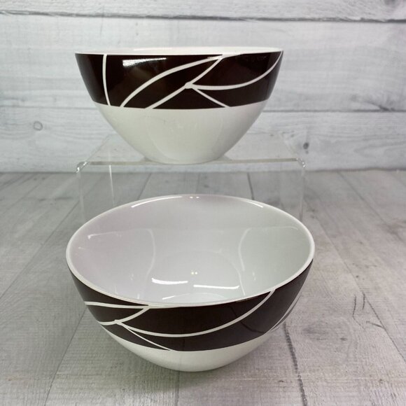 Home Target DUSK Brown Geometric Leaves White Stoneware Soup Cereal Bowls  Set 2 - Picture 5 of 16